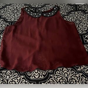 Ardene Burgundy Sleeveless Blouse with Black Embellished Collar